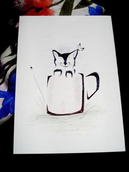 Рисование кота ручкой