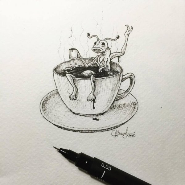 Рисунок на стаканчике кофе маркером