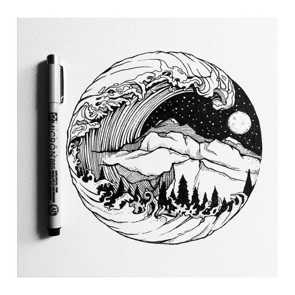 Рисунки чёрной ручкой