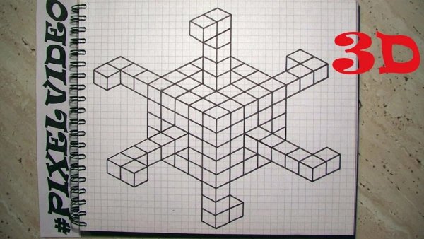 3д рисунки по клеточкам в тетради