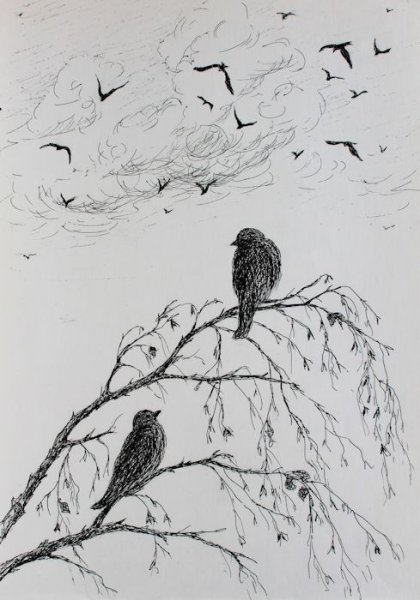 Птица гелевой ручкой