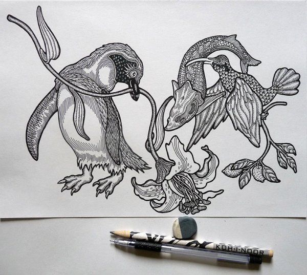 Птичка гелевой ручкой