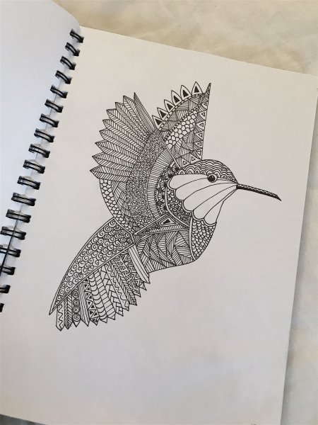 Птицы черной гелевой ручкой