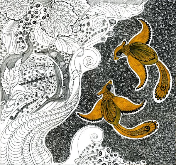 Рисунок золотой гелевой ручкой