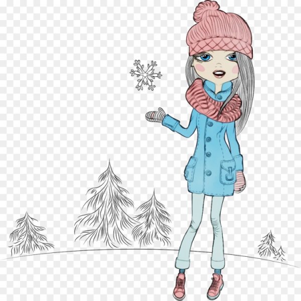 Нарисованная девушка в зимней одежде