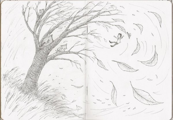 Пейзаж цветными карандашами