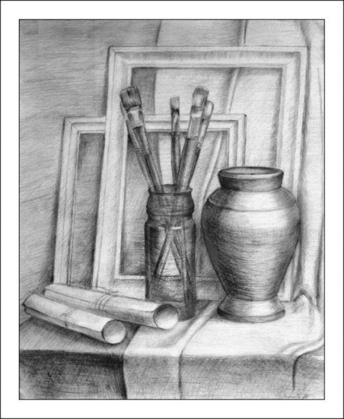 Натюрморт атрибуты искусства карандашом