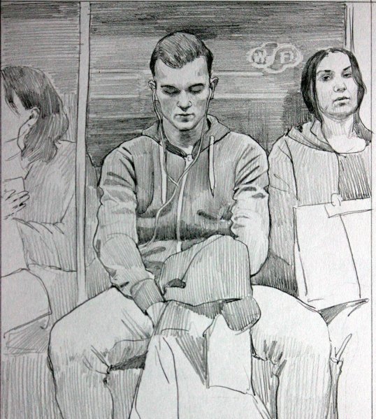 Композиция людей карандашом