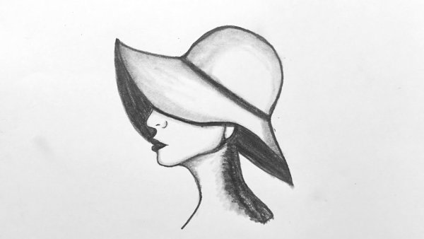 Девушка в шляпе рисунок легко