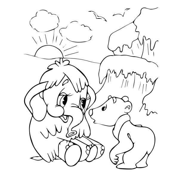 Мамонтенок раскраска для детей