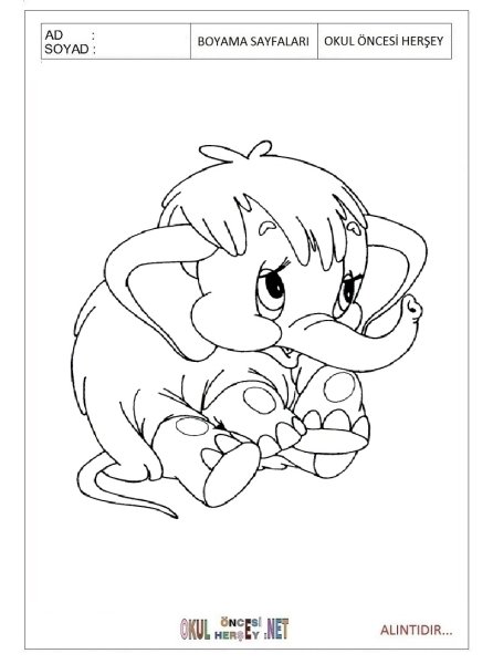 Раскраска Мамонтенок с мамой