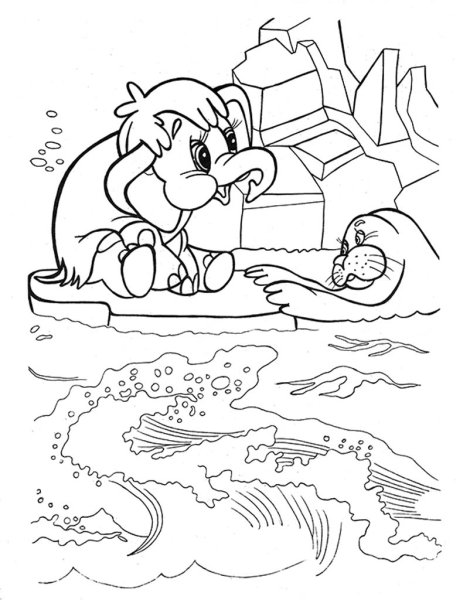 Раскраска Мамонтенок на льдине