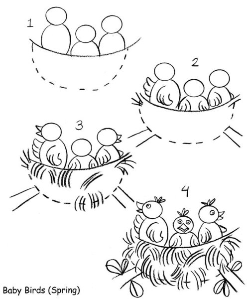 Рисование птенчики в гнезде