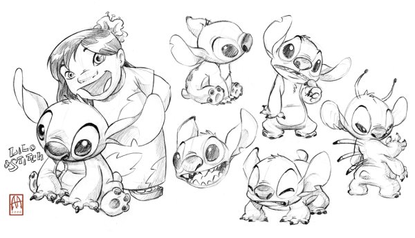 Эскизы персонажей из мультфильмов