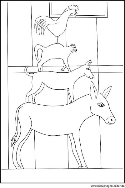 Раскраска по сказке Бременские музыканты