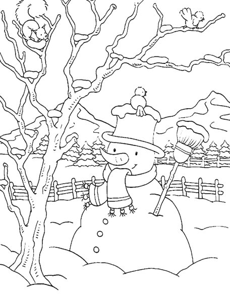 Зимний пейзаж раскраска