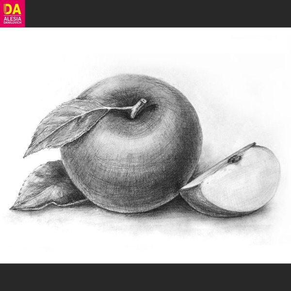 Натюрморт яблоко с тенью