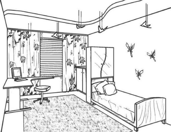 Макет комнаты карандашом