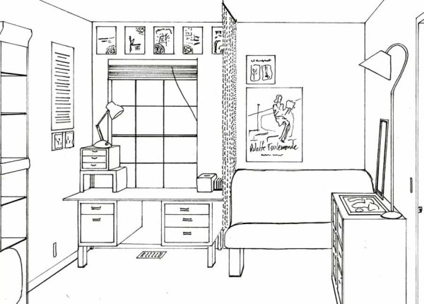 Раскраска комната для мальчика