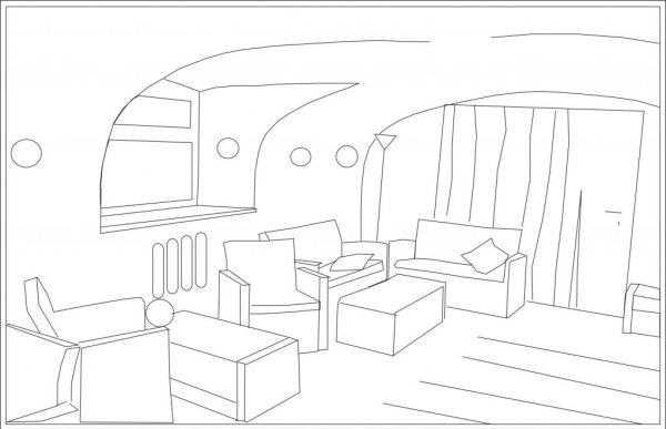 Эскиз комнаты с мебелью