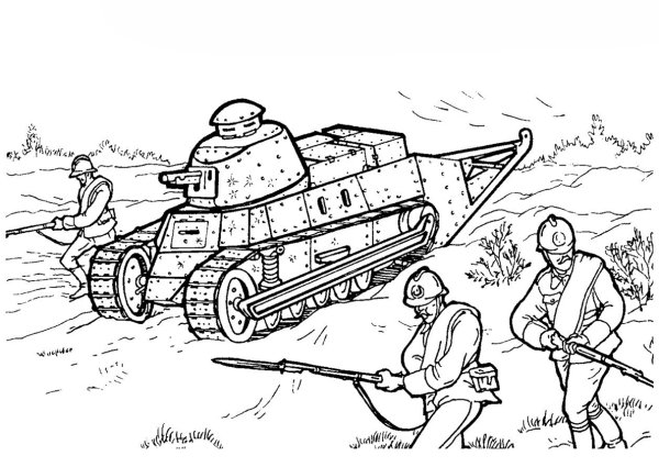 Раскраска солдаты и танки