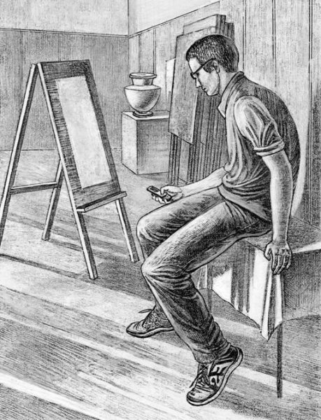 Композиция людей карандашом