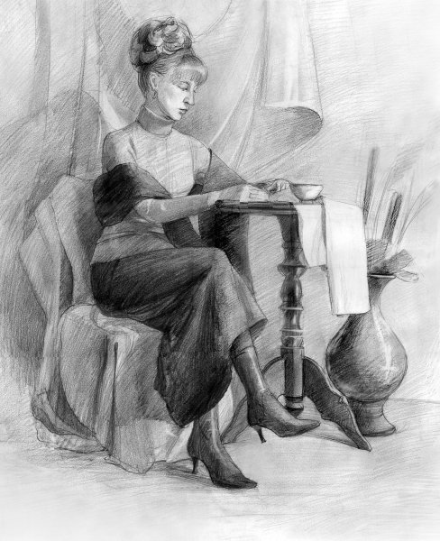 Наброски фигуры человека в интерьере