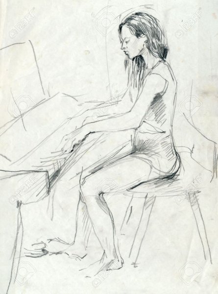 Композиция людей карандашом