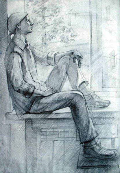 Наброски фигуры человека в интерьере