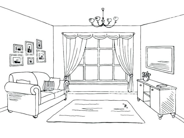 Комната для рисования черно белая