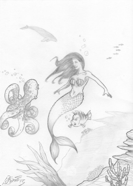Русалка для рисования детям