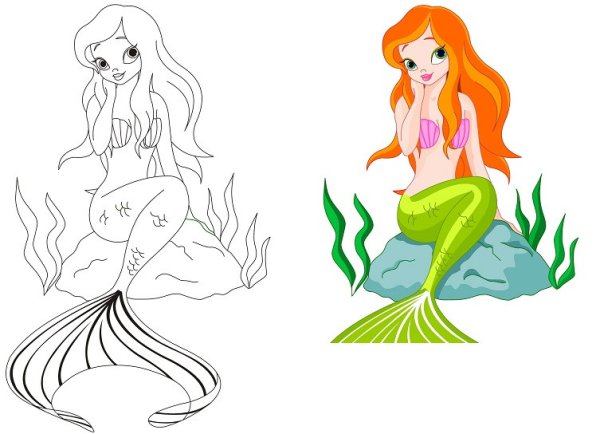 Пошагово рисование русалок