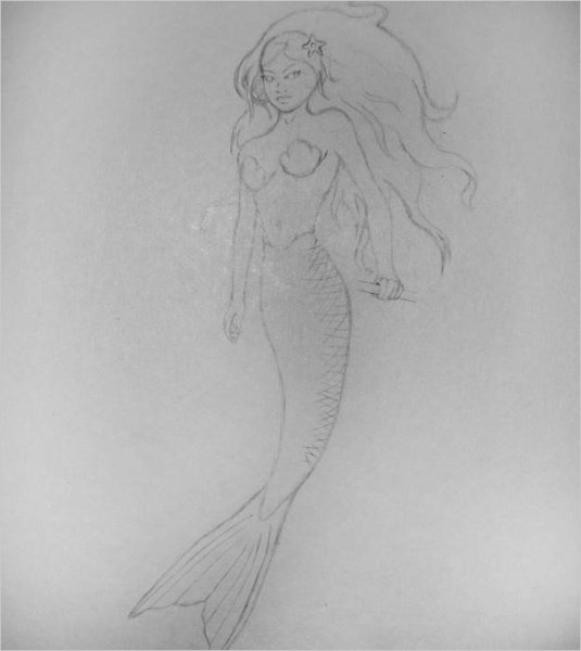 Русалочка рисунок карандашом