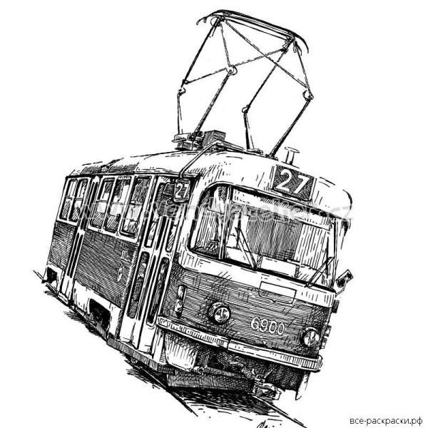 Трамвай раскраска для детей