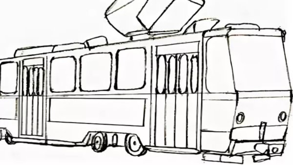 Старый трамвай на белом фоне