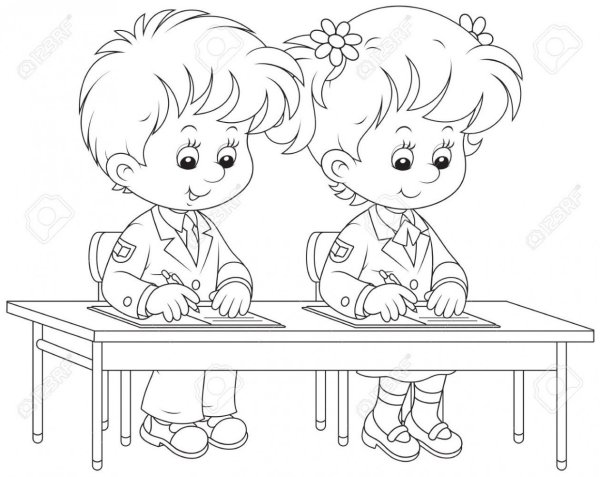 Дети за партой раскраска