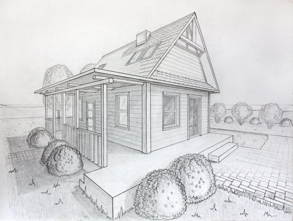 Деревня рисунок карандашом