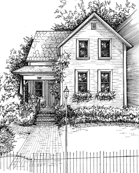 Объемный дом карандашом