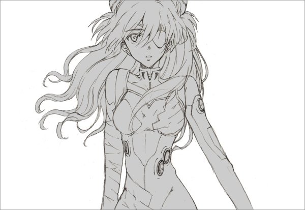 Аска Евангелион черно белая