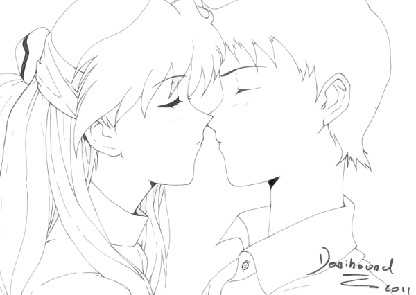 Аска и Синдзи поцелуй