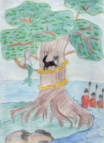 Раскраска Пушкина у Лукоморья дуб зеленый