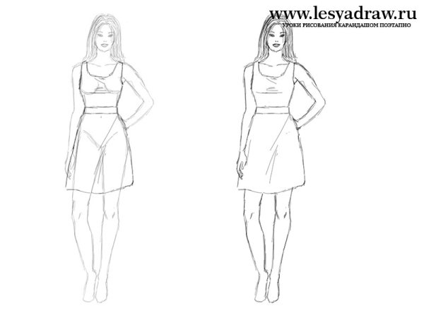 Человек боком в полный рост карандашом