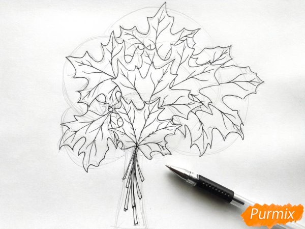 Букет из листьев карандашом