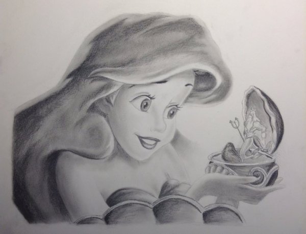 Русалка Ариэль карандашом