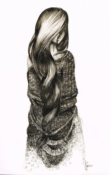 Нарисованная девушка с длинными волосами