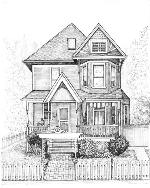 Двухэтажный дом карандашом