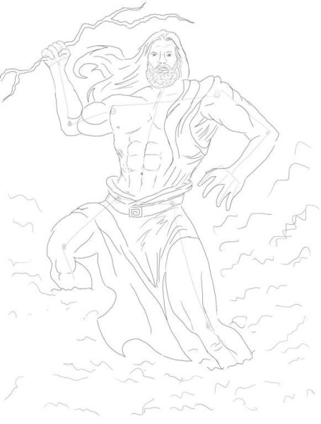 Зевс Бог древней Греции рисунок карандашом