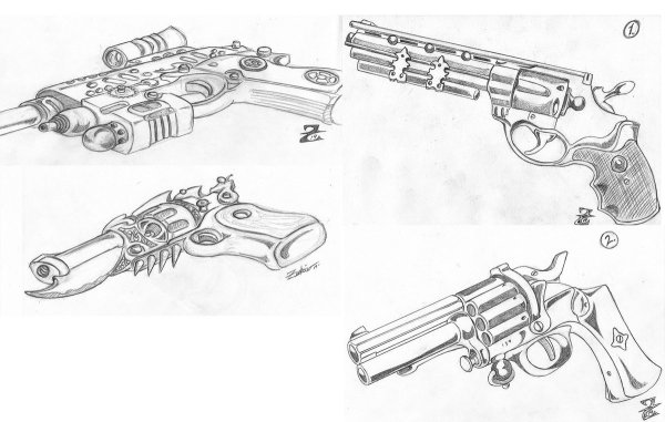 Пистолет набросок карандашом