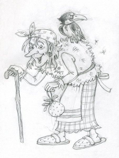 Баба Яга рисунок карандашом