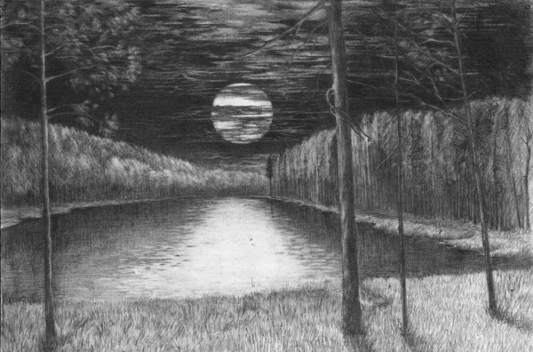 Пейзаж простым карандашом